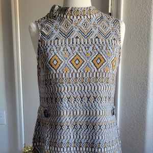 Groovy Disco Boho Chic Top Womens Mock Neck Tunic size M Funky Fun Geometric